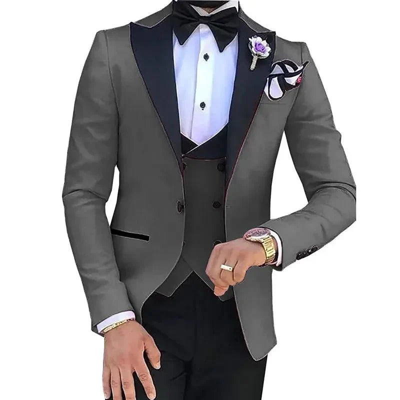 Men's slim-fit three-piece suit from SHOWLU FASHION STORE, ideal for formal weddings and business events, includes jacket, vest, and pants.