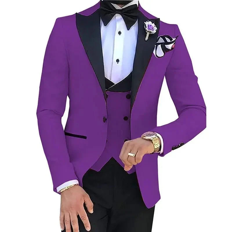 Men's slim-fit three-piece suit by SHOWLU FASHION STORE, formal wedding and business attire, Korean-style modern design.