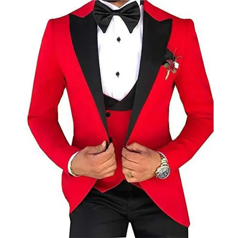 Men's slim-fit three-piece suit by SHOWLU FASHION STORE, ideal for formal weddings and business occasions, featuring modern Korean style.
