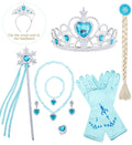 Showlu Girls Elsa Princess Dress in blue with sparkly details, perfect for Halloween, cosplay, parties, or special occasions.
