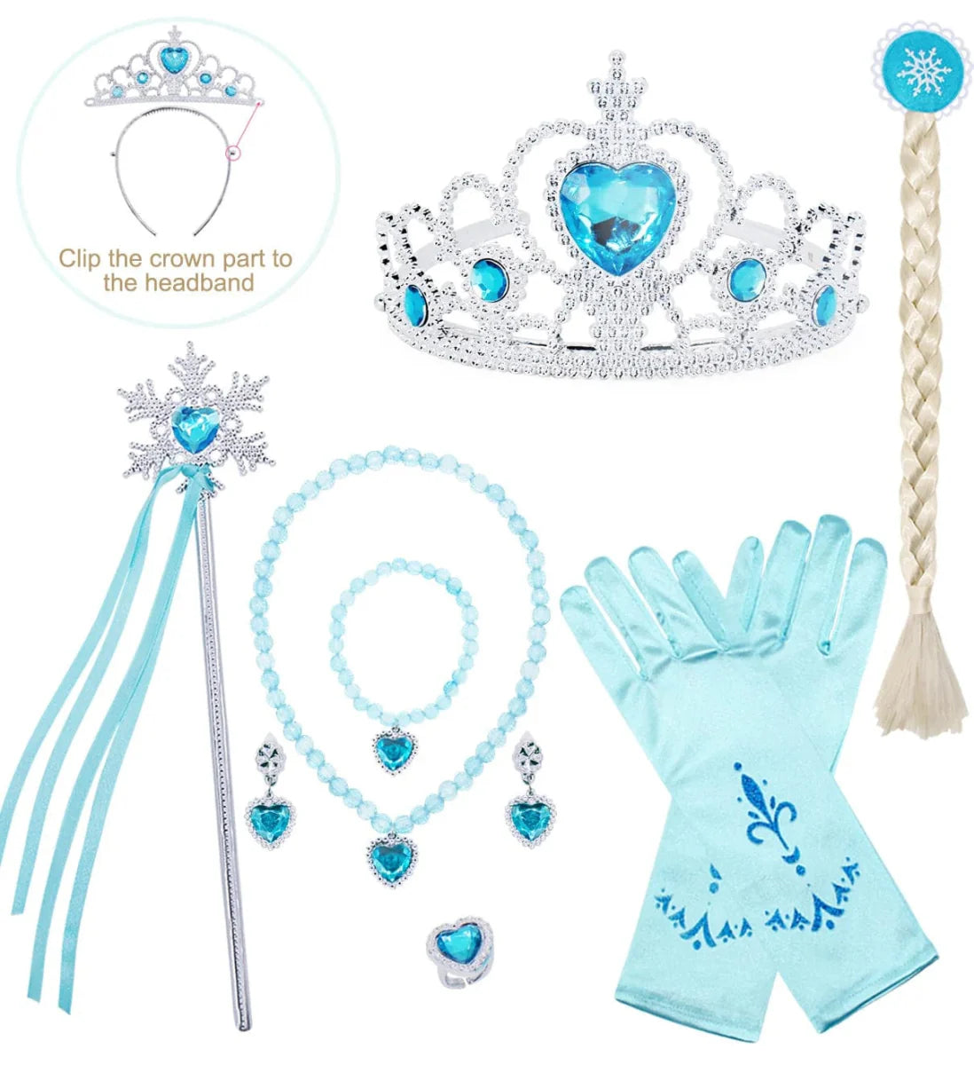 Showlu Girls Elsa Princess Dress in blue with sparkly details, perfect for Halloween, cosplay, parties, or special occasions.