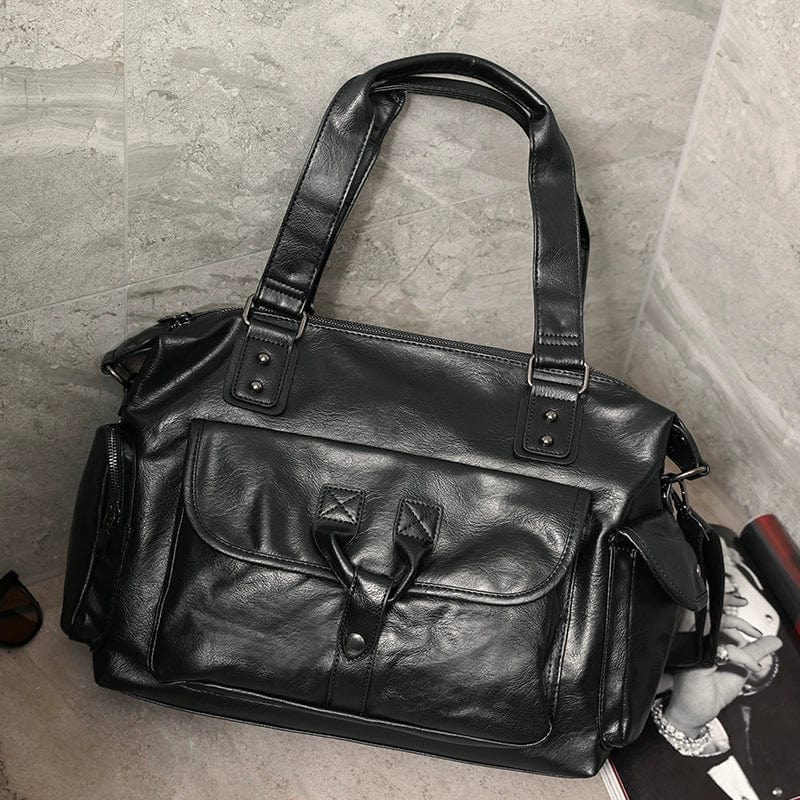 Large capacity men's PU leather business backpack by Showlu Fashion, 14-inch size, ideal for travel and professional use.