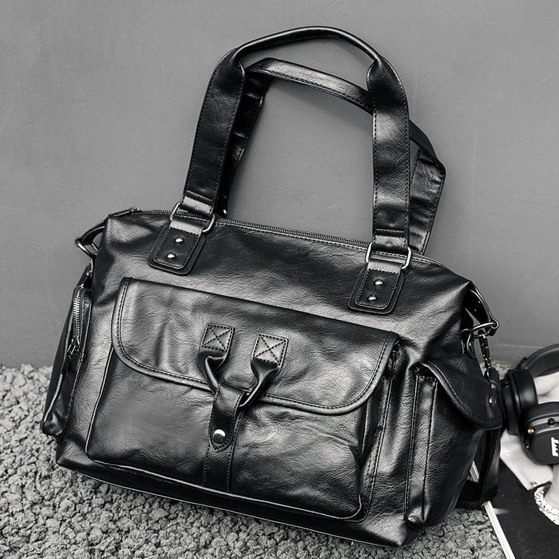 Large capacity men's PU leather business backpack by Showlu Fashion, featuring a 14-inch size and sleek design.