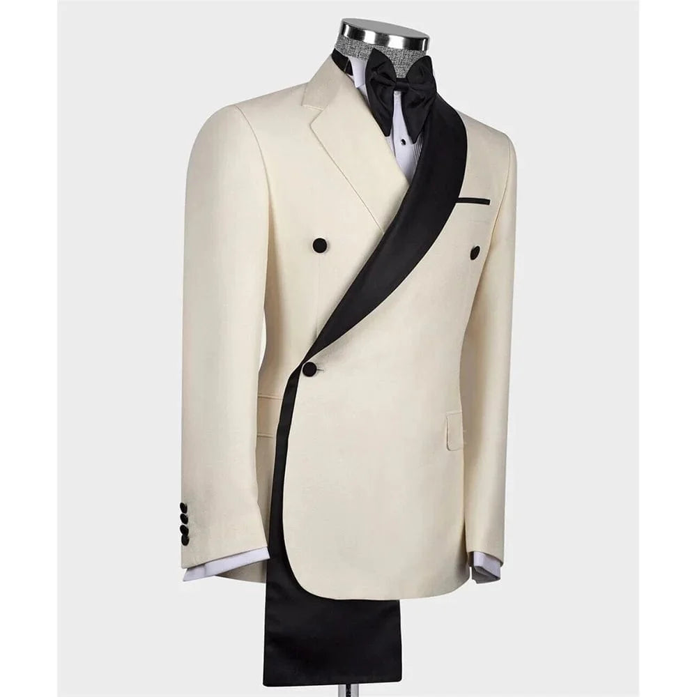 Slim fit men's cotton linen wedding tuxedo suit with notch and shawl lapel, stylish blazer and matching trousers for formal occasions