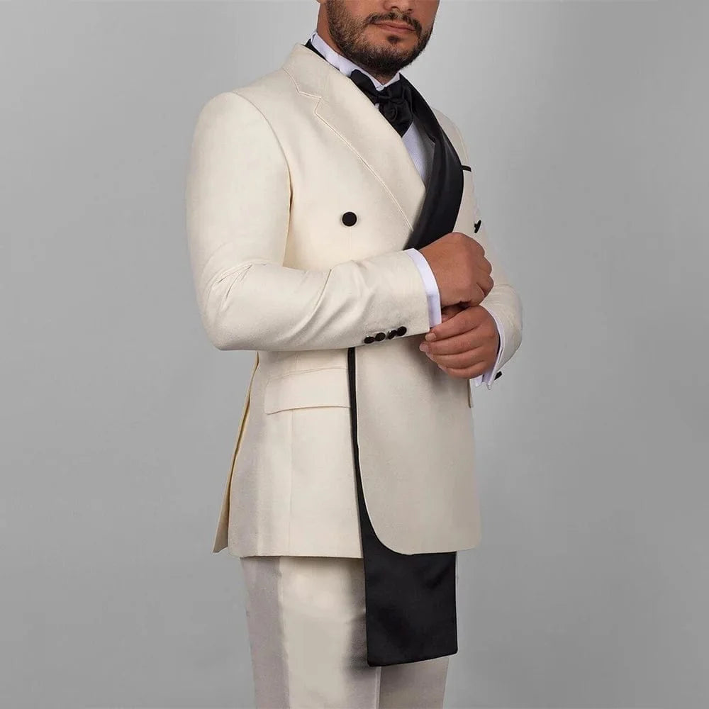 Slim fit men's cotton linen wedding tuxedo suit with notch and shawl lapel blazer, ideal for formal events and office wear.