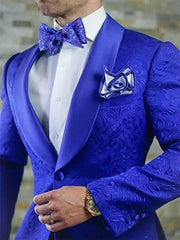 New Arrival Royal Blue Floral Men Suits For Wedding Latest Designs Groom Tuxedos Shawl Lapel Suit Men Groomsmen Best Man Blazer - SHOWLU FASHION STORE