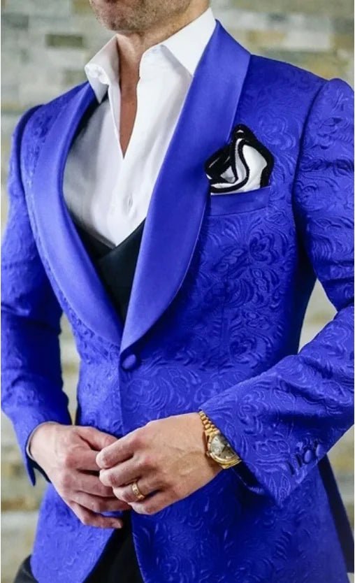 New Arrival Royal Blue Floral Men Suits For Wedding Latest Designs Groom Tuxedos Shawl Lapel Suit Men Groomsmen Best Man Blazer - SHOWLU FASHION STORE