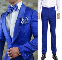 New Arrival Royal Blue Floral Men Suits For Wedding Latest Designs Groom Tuxedos Shawl Lapel Suit Men Groomsmen Best Man Blazer - SHOWLU FASHION STORE