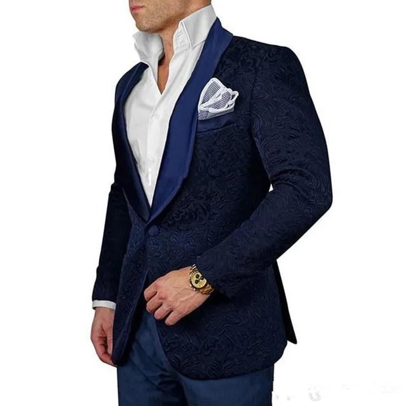 New Arrival Royal Blue Floral Men Suits For Wedding Latest Designs Groom Tuxedos Shawl Lapel Suit Men Groomsmen Best Man Blazer - SHOWLU FASHION STORE