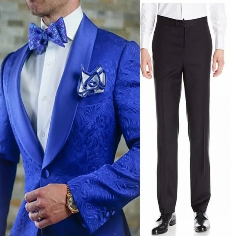 New Arrival Royal Blue Floral Men Suits For Wedding Latest Designs Groom Tuxedos Shawl Lapel Suit Men Groomsmen Best Man Blazer - SHOWLU FASHION STORE
