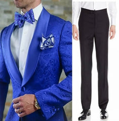 New Arrival Royal Blue Floral Men Suits For Wedding Latest Designs Groom Tuxedos Shawl Lapel Suit Men Groomsmen Best Man Blazer - SHOWLU FASHION STORE
