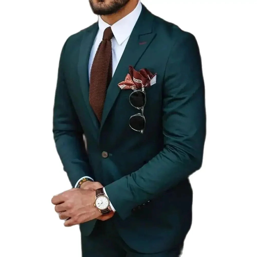 SHOWLU Men's slim fit cotton linen two-piece suit, casual and wedding tuxedo, stylish formal wear for men.