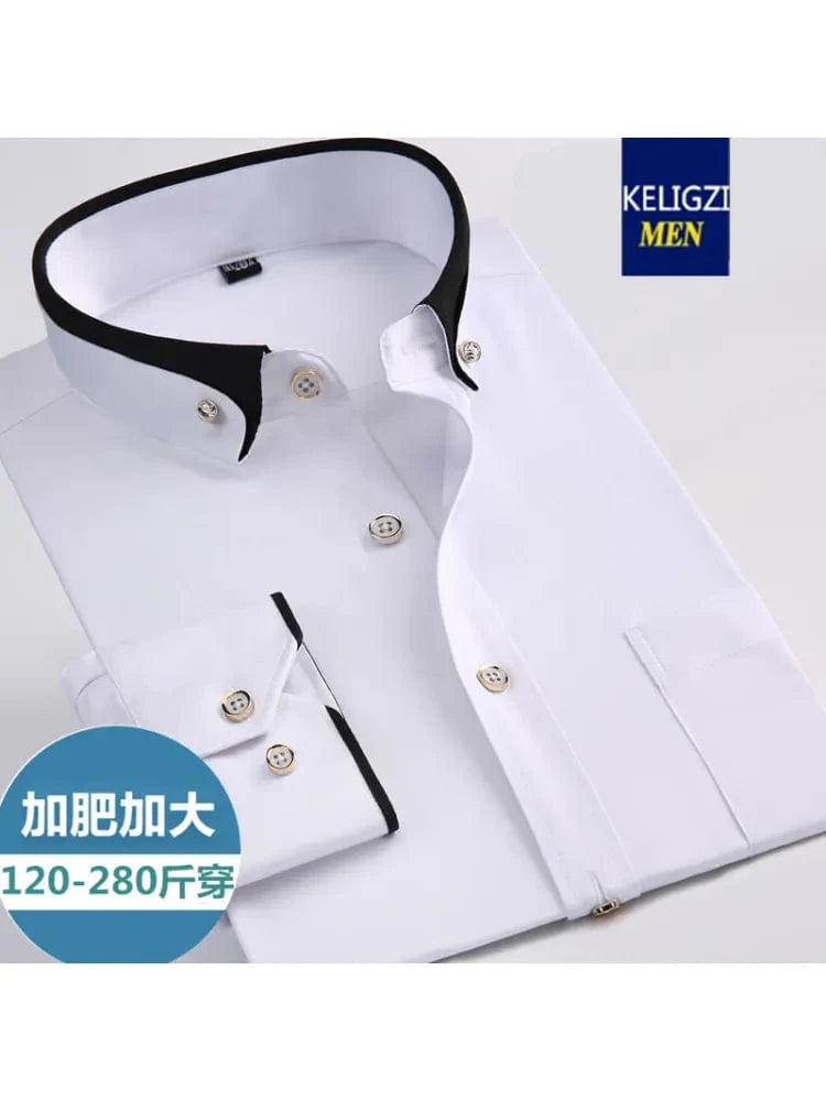 Long-sleeve men's cotton dress shirt from Mei So Easy in plus size, featuring a classic formal design in a new spring arrival.