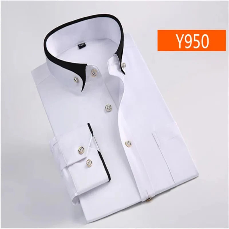 Showlu Fashion Store men's long-sleeve cotton dress shirt, plus size, in a stylish, easy-care spring design with a modern fit.