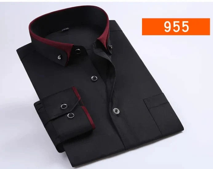 Men's long-sleeve dress shirt by Showlu Fashion, cotton formal shirt in plus size, new spring arrival, easy-care, high-quality fabric.
