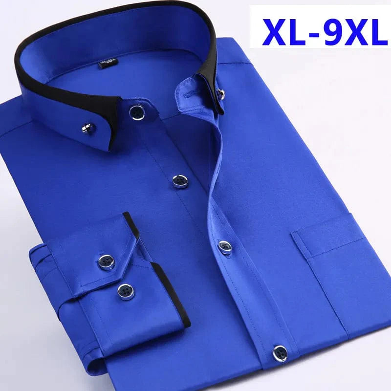 Showlu Fashion Men's long-sleeve cotton dress shirt, plus size, with a clean, professional look ideal for formal or business wear.