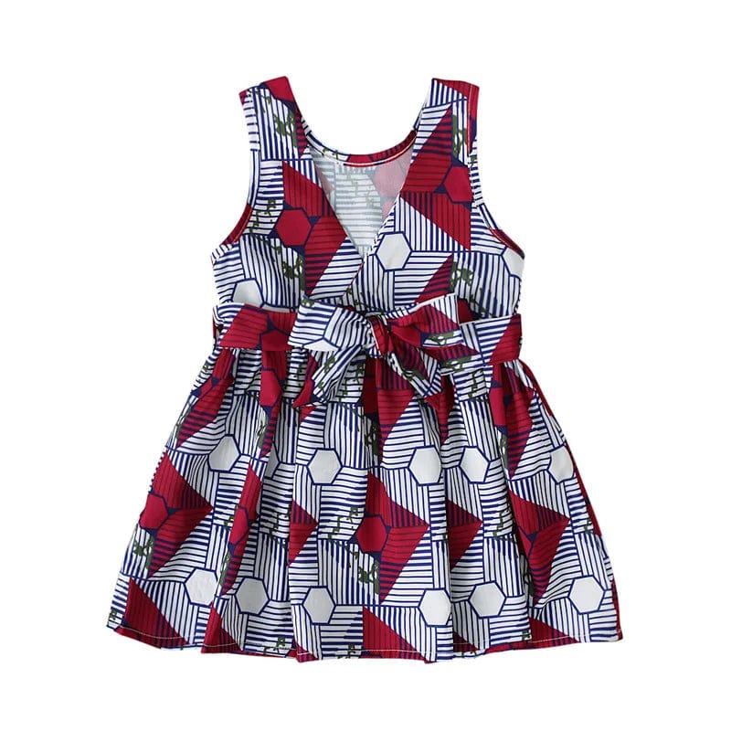 Risbrdfly Girls African V-Neck Sleeveless Polyester Summer Dress with colorful print, perfect for warm weather and special occasions.