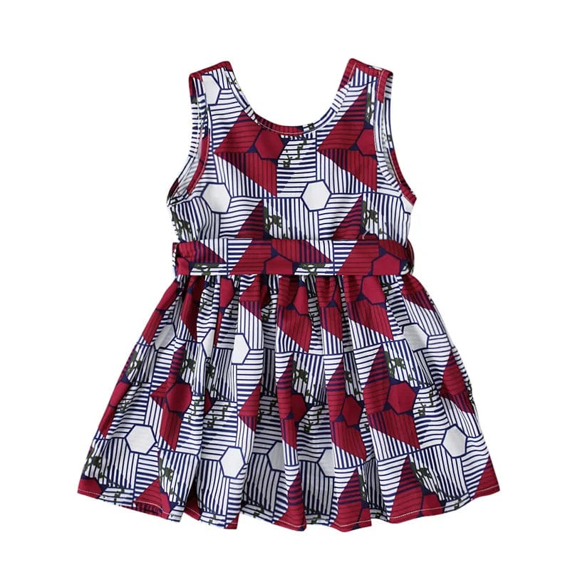 Girls African V-neck sleeveless summer dress by Showlu Fashion Store with colorful polyester print, perfect for warm weather.