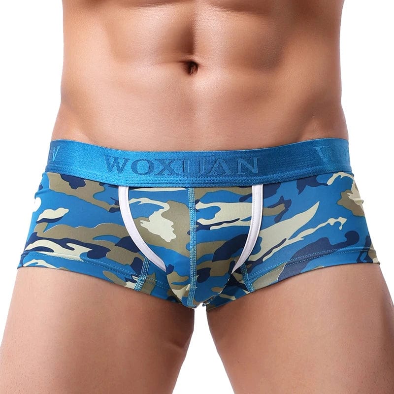 Showlu men's cotton breathable boxer shorts with U-convex pouch, featuring printed leaf design and comfortable homewear style.