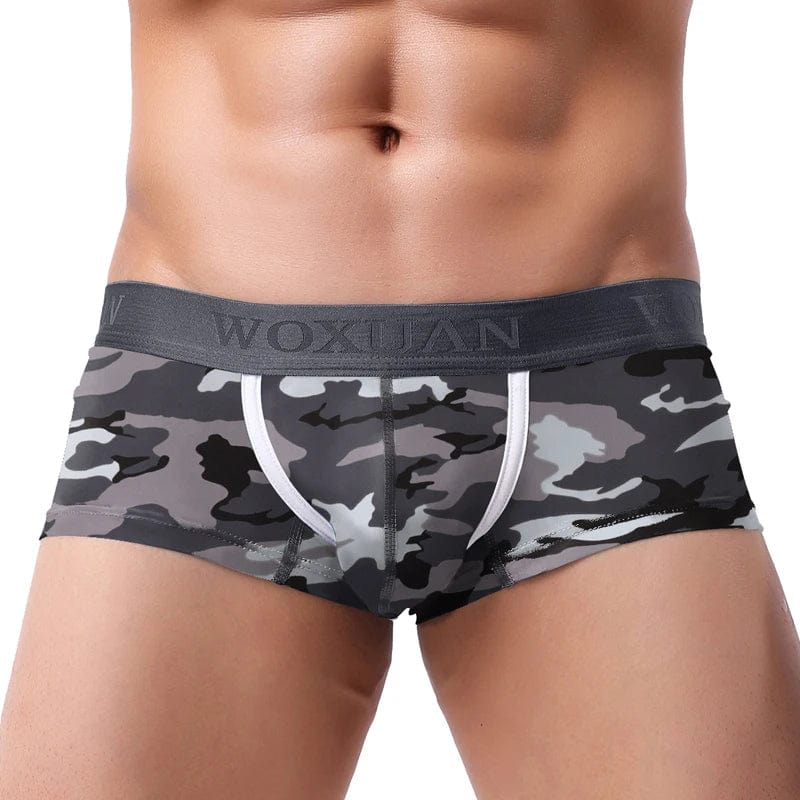 Showlu men's cotton breathable boxer shorts with U-convex pouch, printed leaves design, comfortable underwear for men.