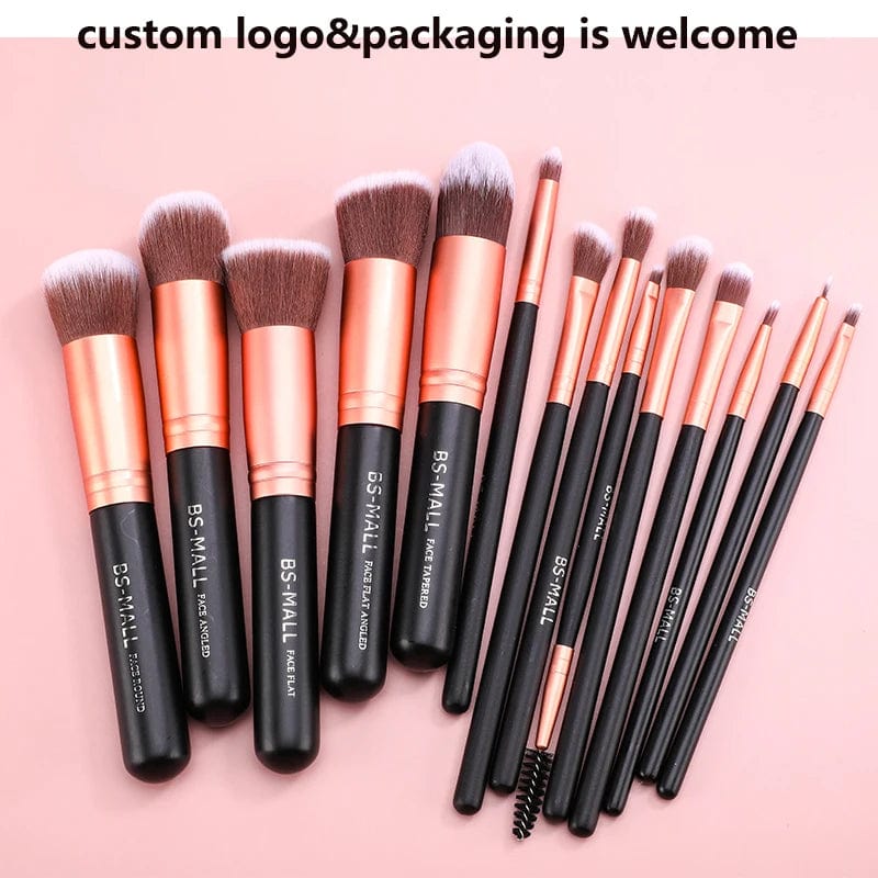 BS-MALL 14-piece rose gold synthetic makeup brush set with face blending brushes for professional cosmetic application