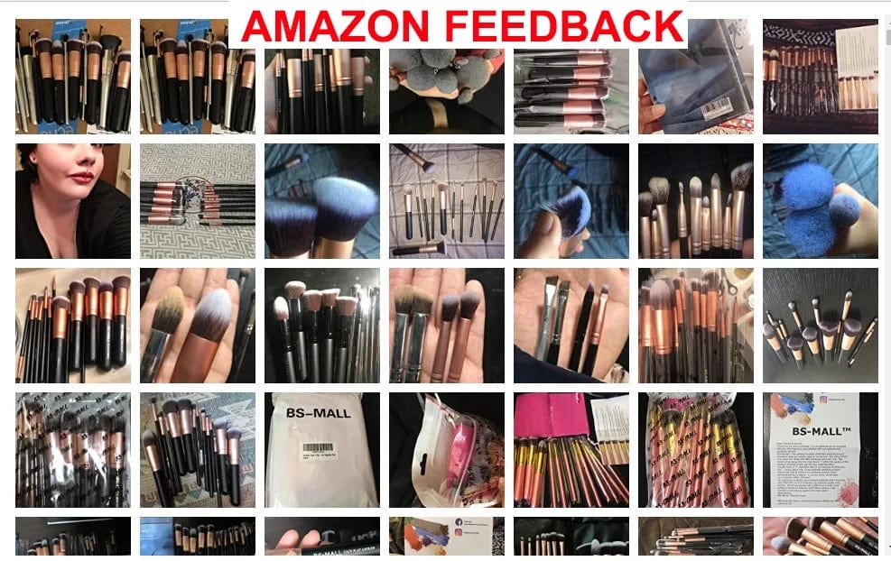 BS-MALL 14-piece makeup brush set with rose gold synthetic blending brushes for face and cosmetic application.