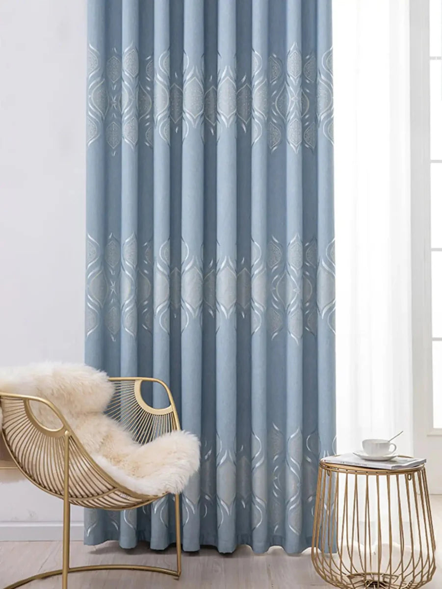 Modern blue blackout window curtain by SHOWLU FASHION, made of polyester with high shading for living room privacy.