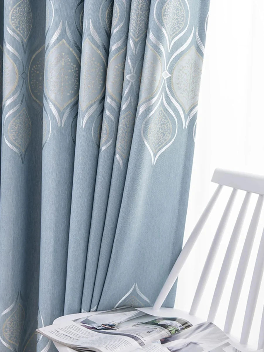 Modern blue blackout window curtain by SHOWLU FASHION, made of polyester with high shading for living room privacy and style.