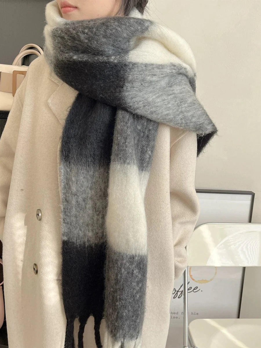 Classic plaid colorblock winter scarf for girls by Showlu Fashion Store, warm, wind-proof, and perfect for autumn and winter.