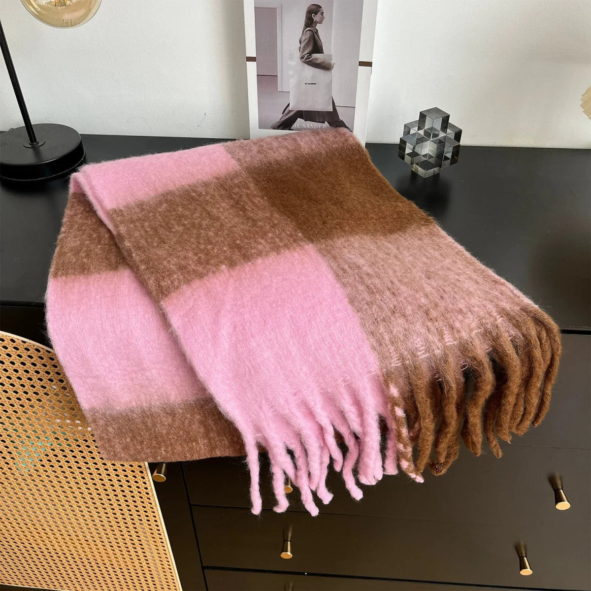 Classic plaid colorblock winter scarf by Showlu Fashion Store, featuring warm, wind-proof design for autumn and winter cold protection.