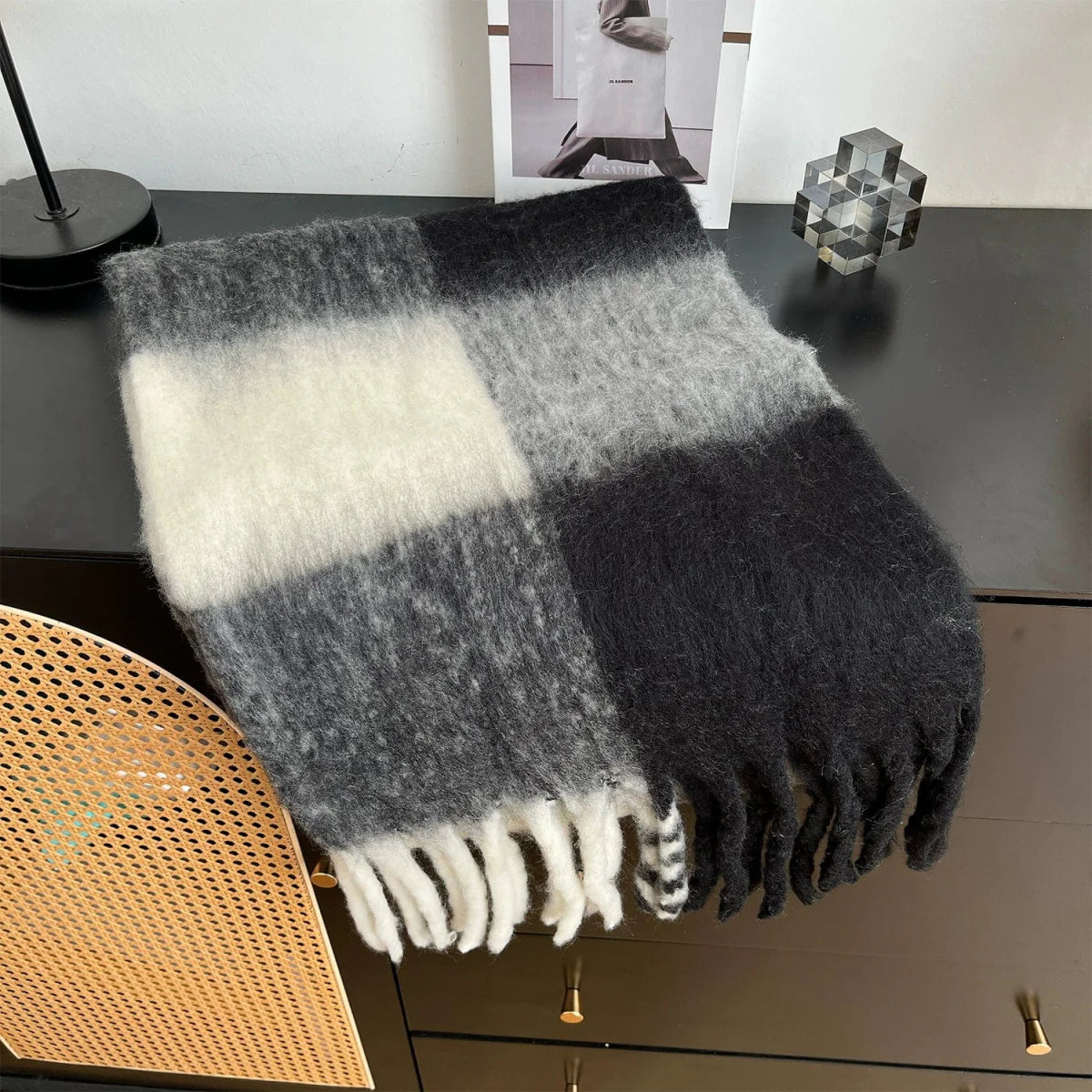 Classic plaid colorblock winter scarf for girls, featuring warm, wind-proof design perfect for autumn and winter cold protection.