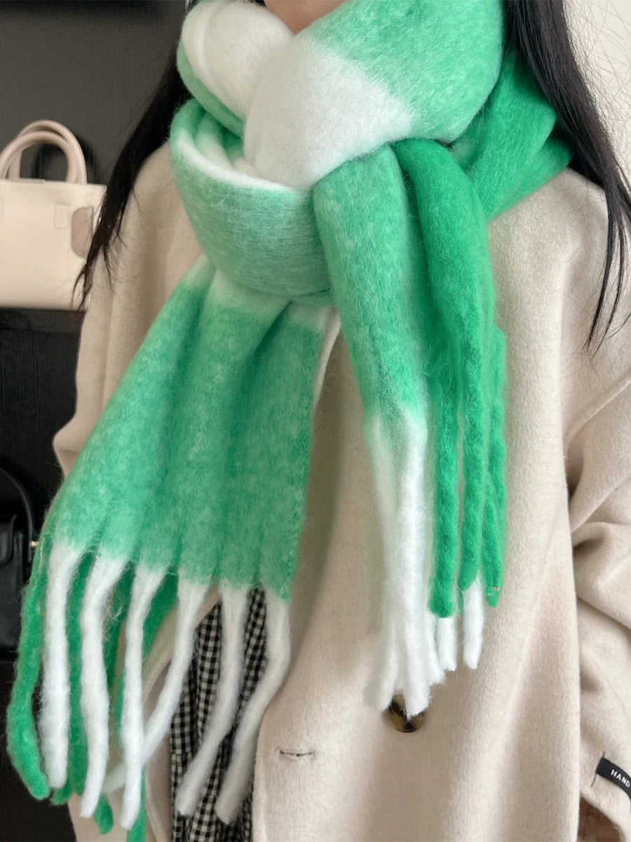 Classic plaid colorblock winter scarf by Showlu Fashion Store featuring warm, all-matching Korean-style windproof and cold protection design.