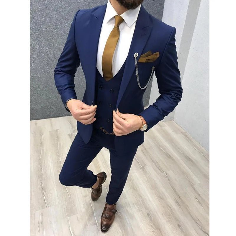 New Classic Wedding Suits for Men 2024 Peaked Lapel Custom Made Groom Wedding Tuxedo Slim Fit Male Suit (Jacket + Pants + Vest) - SHOWLU FASHION STORE