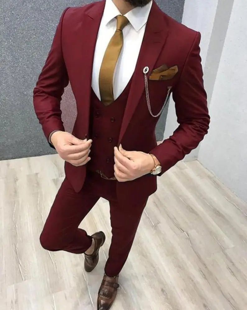 New Classic Wedding Suits for Men 2024 Peaked Lapel Custom Made Groom Wedding Tuxedo Slim Fit Male Suit (Jacket + Pants + Vest) - SHOWLU FASHION STORE