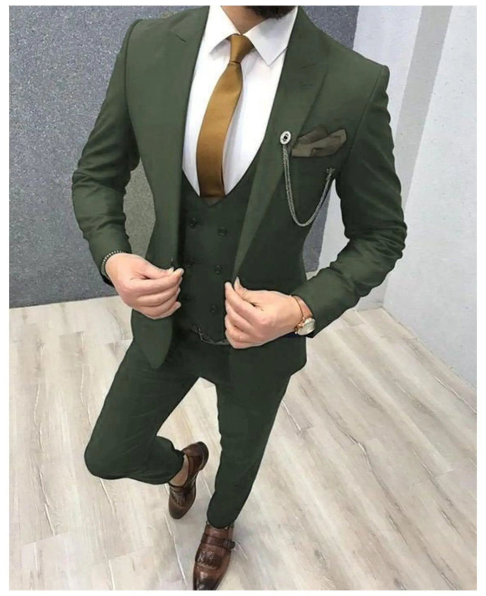 New Classic Wedding Suits for Men 2024 Peaked Lapel Custom Made Groom Wedding Tuxedo Slim Fit Male Suit (Jacket + Pants + Vest) - SHOWLU FASHION STORE