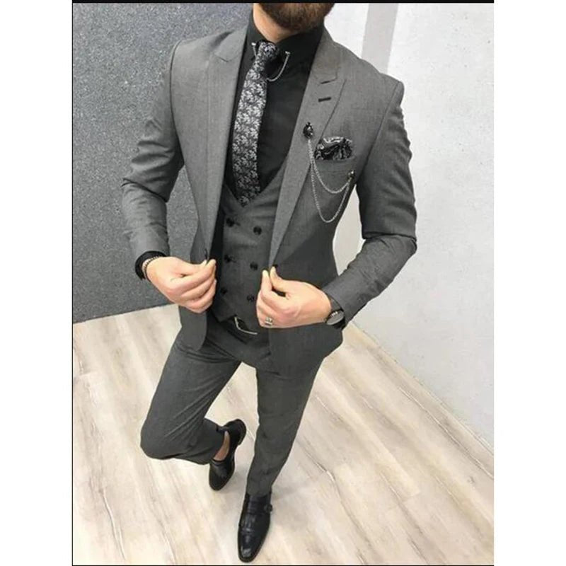 New Classic Wedding Suits for Men 2024 Peaked Lapel Custom Made Groom Wedding Tuxedo Slim Fit Male Suit (Jacket + Pants + Vest) - SHOWLU FASHION STORE