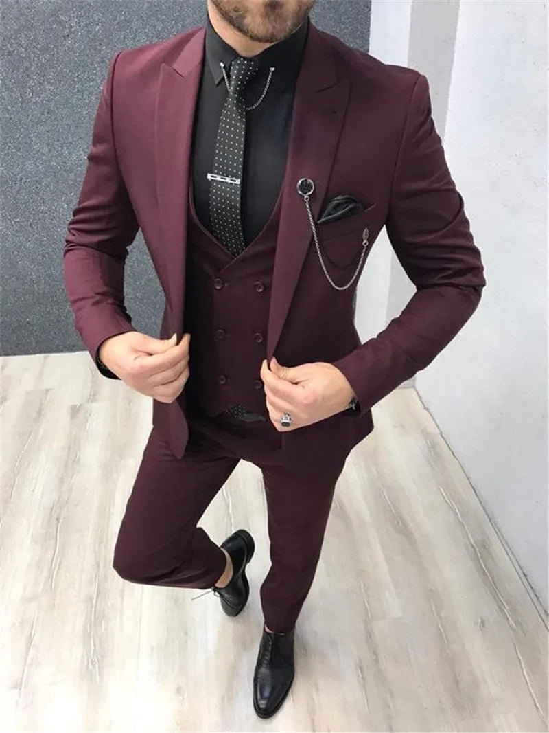 New Classic Wedding Suits for Men 2024 Peaked Lapel Custom Made Groom Wedding Tuxedo Slim Fit Male Suit (Jacket + Pants + Vest) - SHOWLU FASHION STORE