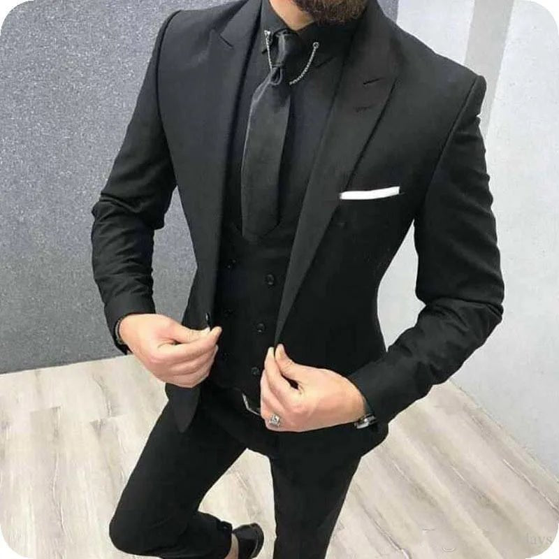 New Classic Wedding Suits for Men 2024 Peaked Lapel Custom Made Groom Wedding Tuxedo Slim Fit Male Suit (Jacket + Pants + Vest) - SHOWLU FASHION STORE