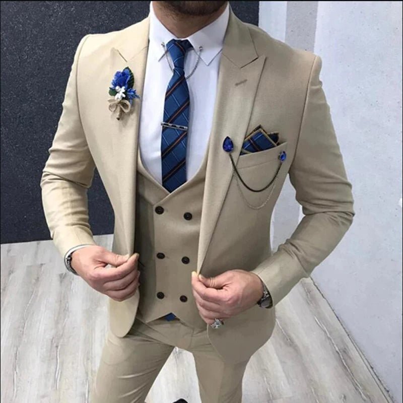 New Classic Wedding Suits for Men 2024 Peaked Lapel Custom Made Groom Wedding Tuxedo Slim Fit Male Suit (Jacket + Pants + Vest) - SHOWLU FASHION STORE
