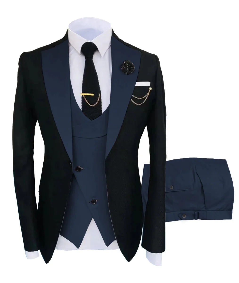 SHOWLU FASHION STORE men's 3-piece slim fit tuxedo suit with jacket, trousers, and vest for formal weddings and parties.