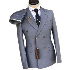 New Design Grey Double Breasted Men's Suits Peak Lapel Regular Length Luxury 2 Piece Jacket Pants Smart Casual Male Clothing - SHOWLU FASHION STORE