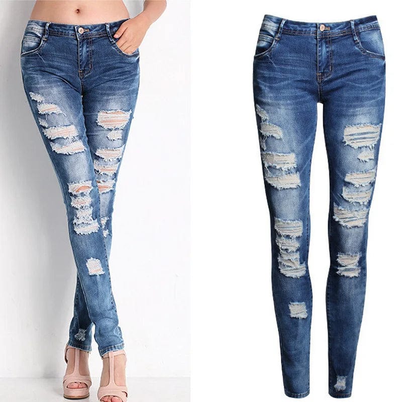 Liva Girl high waist ripped skinny jeans in black and white denim, showcasing slim fit elastic design for women.