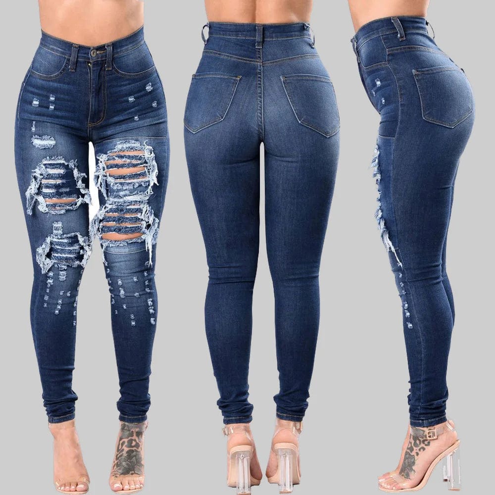 Liva Girl high waist ripped skinny jeans by Showlu Fashion, black and white elastic denim with distressed details for women.