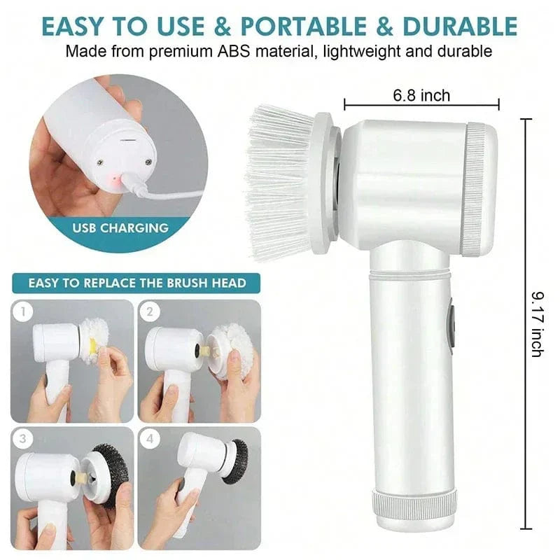 Electric spin scrubber with 5 replaceable brush heads, ideal for bathroom cleaning, from SHOWLU FASHION STORE.