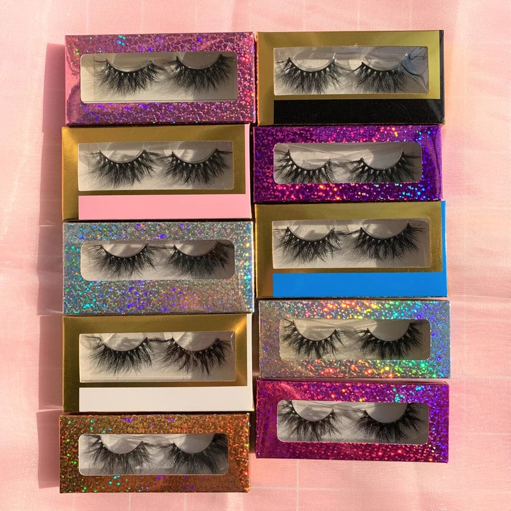 Showlu Fashion 25mm 5D Mink Eyelashes with fluffy Russian style full strip lashes, designed for dramatic, natural-looking eyelash enhancement.