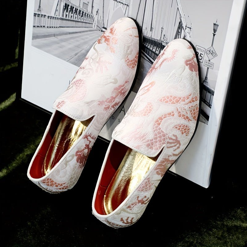 Men's embroidered slip-on shoes by SHOWLU FASHION STORE featuring houndstooth fabric loafers with casual, stylish design.