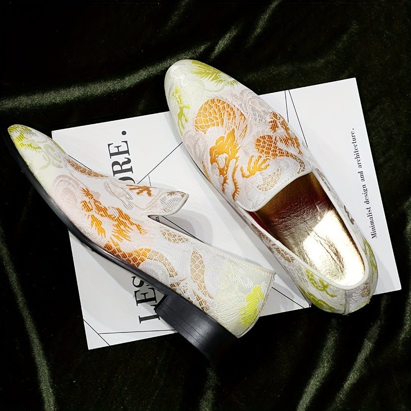 SHOWLU men's embroidered slip-on loafers with houndstooth fabric, casual and stylish footwear for men.