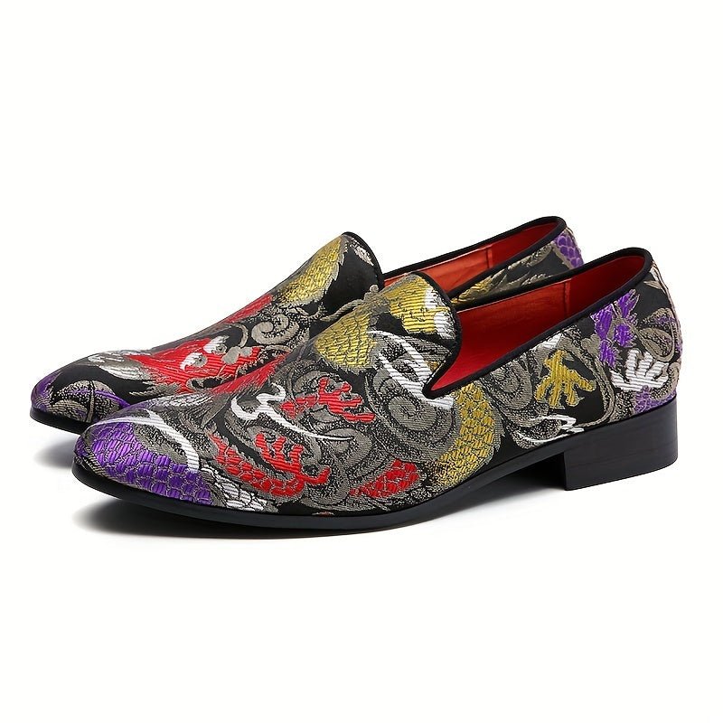 SHOWLU men's embroidered slip-on loafers with houndstooth fabric, casual stylish footwear for men.