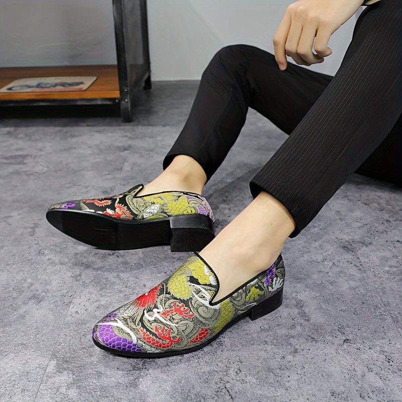 SHOWLU Men's embroidered slip-on loafers with houndstooth fabric, casual and stylish footwear for men.