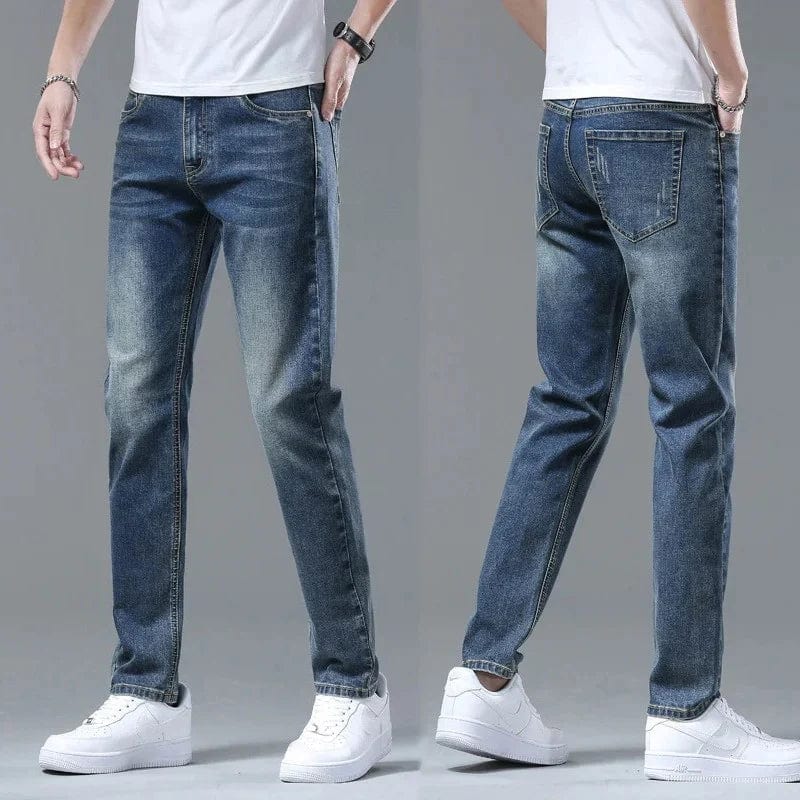 New Fashion Men's Business Jeans Classic Style Casual Stretch Slim Jeans Male Brand Denim Trousers Dark - Blue Pants Size 36 38 40 - SHOWLU FASHION STORE